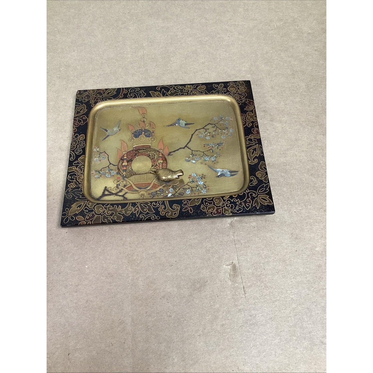 Lot of 2 Russian Wooden Lacquer Trinket Box And Tray