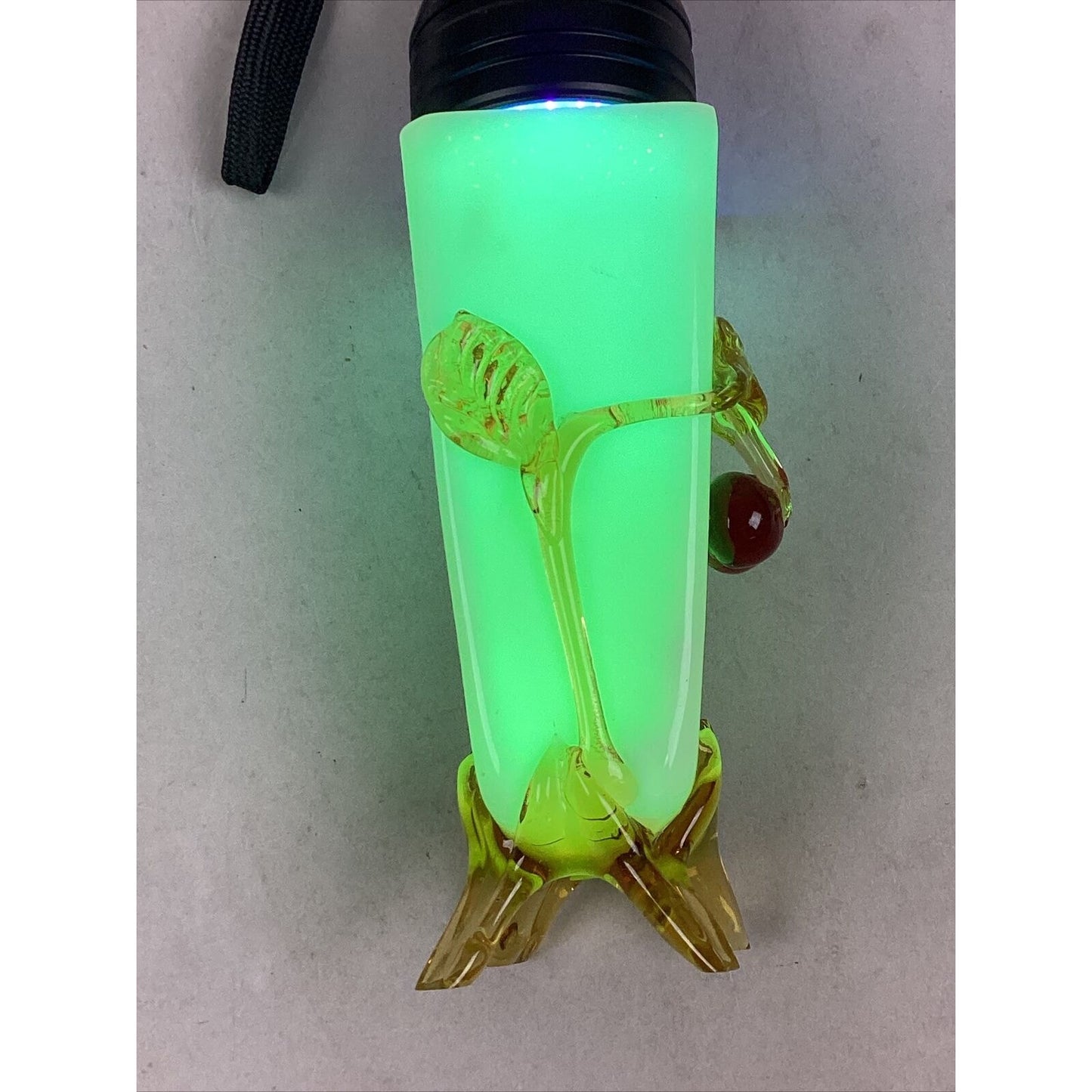 Vintage Stevens & Williams Uranium Glass Cherry Vase - 6” - Glows
