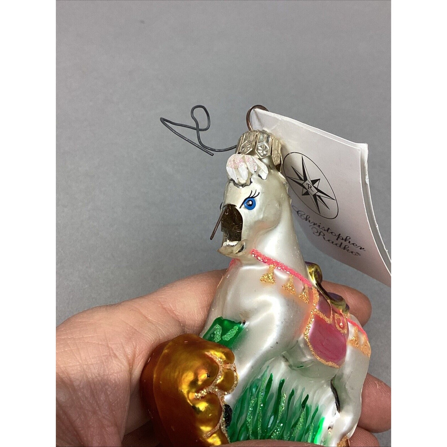 3 Radko Gingerbread Man And Rocking Horses Glass Christmas Ornaments - Damaged