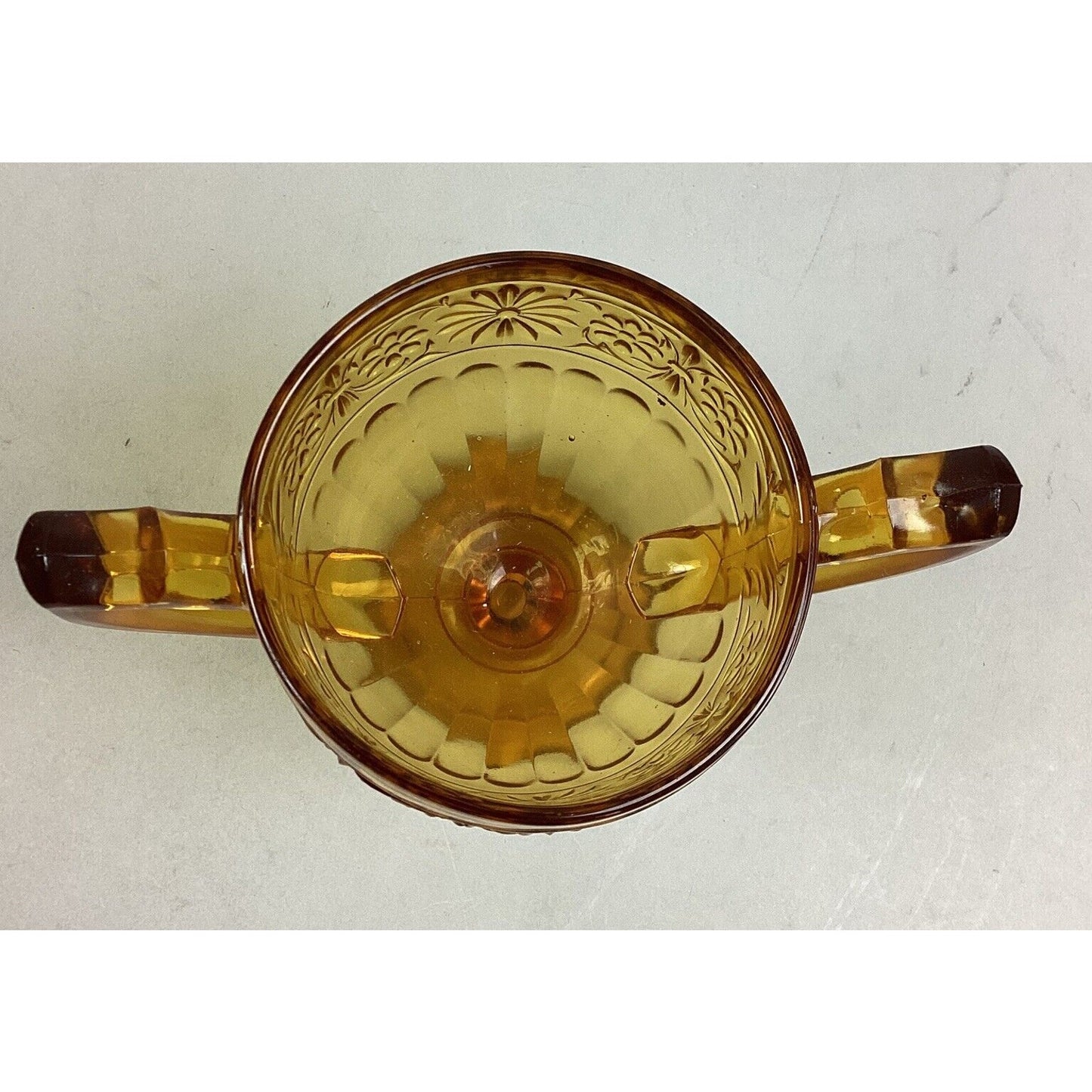 Vintage Indiana Glass Amber Depression Glass Daisy Pattern Footed Cream & Sugar