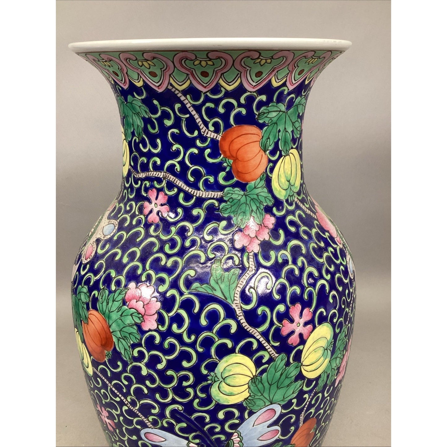 Vintage Japanese Floral And Butterflies Vase - 14.5”H