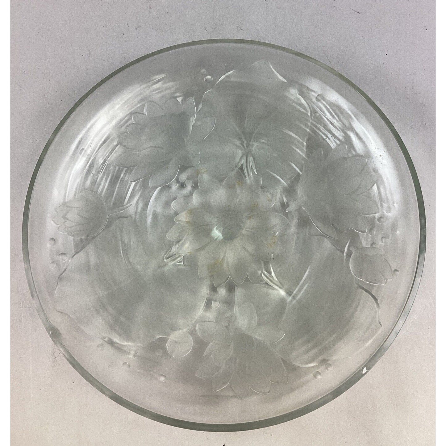 Vintage Verly’s Frosted Water Lilies Bowl - Signed - 13 3/4”