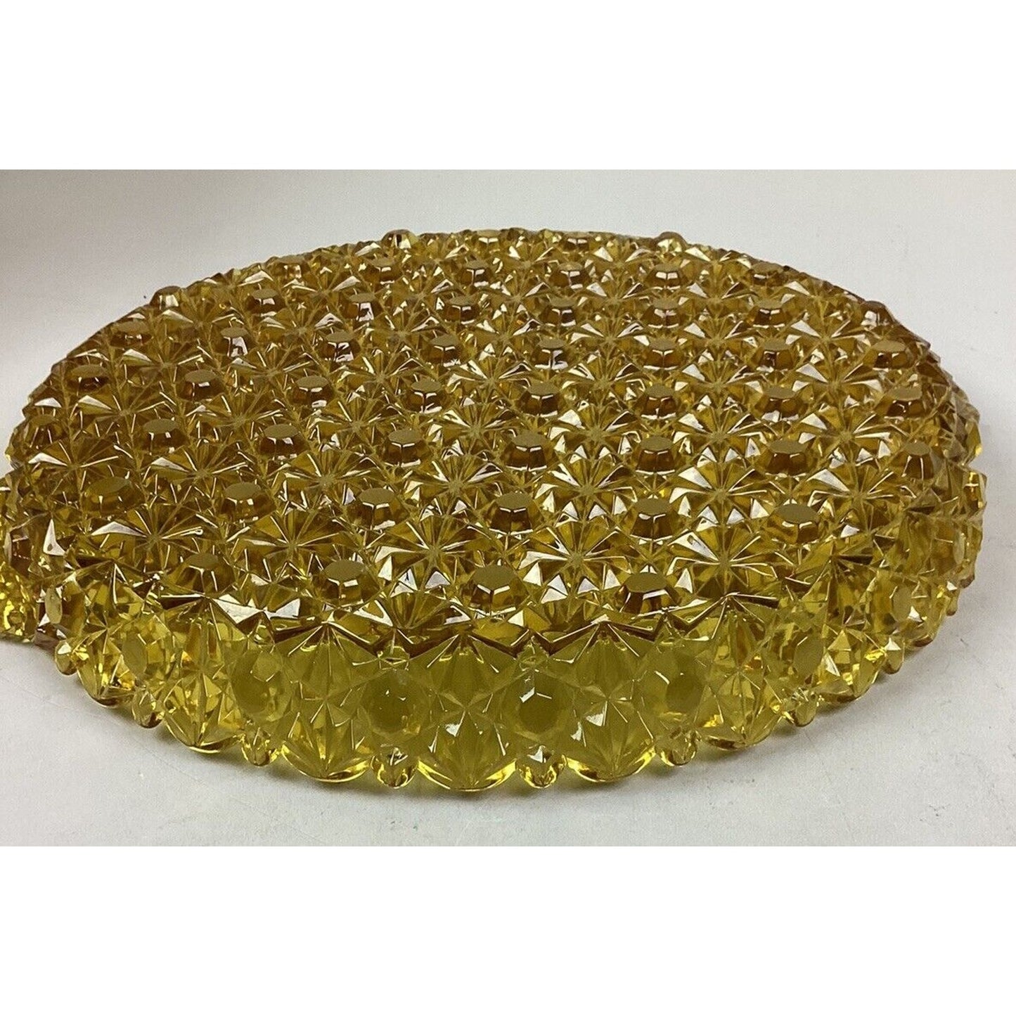Amber Gold Star Cut Glass Serving Dish & 6 Curved Dessert Bowls/Plates
