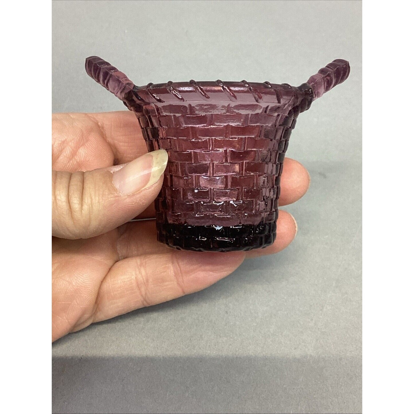 Boyd Glass Purple Amethyst Basket with Handles Toothpick Holder