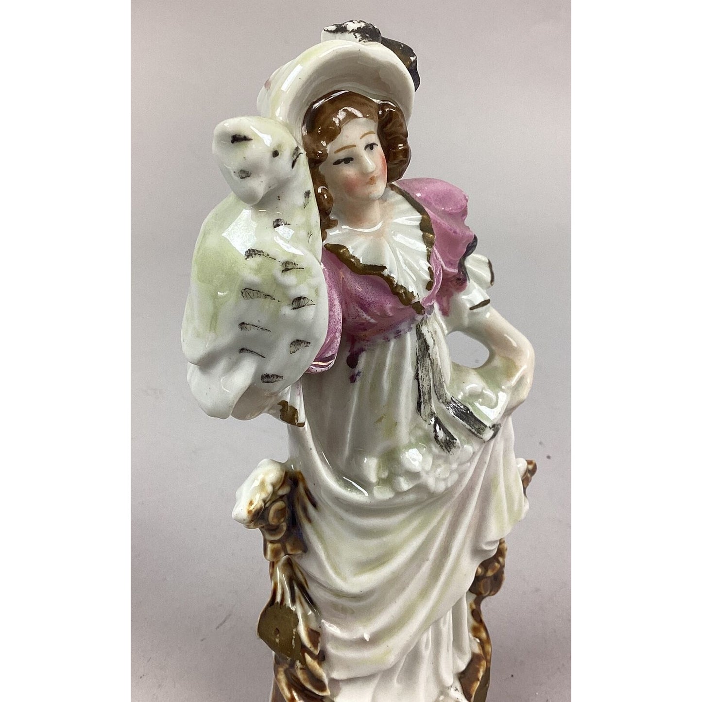 Vintage Porcelain Figurine Of A Lady Holding A Cat - 8”H
