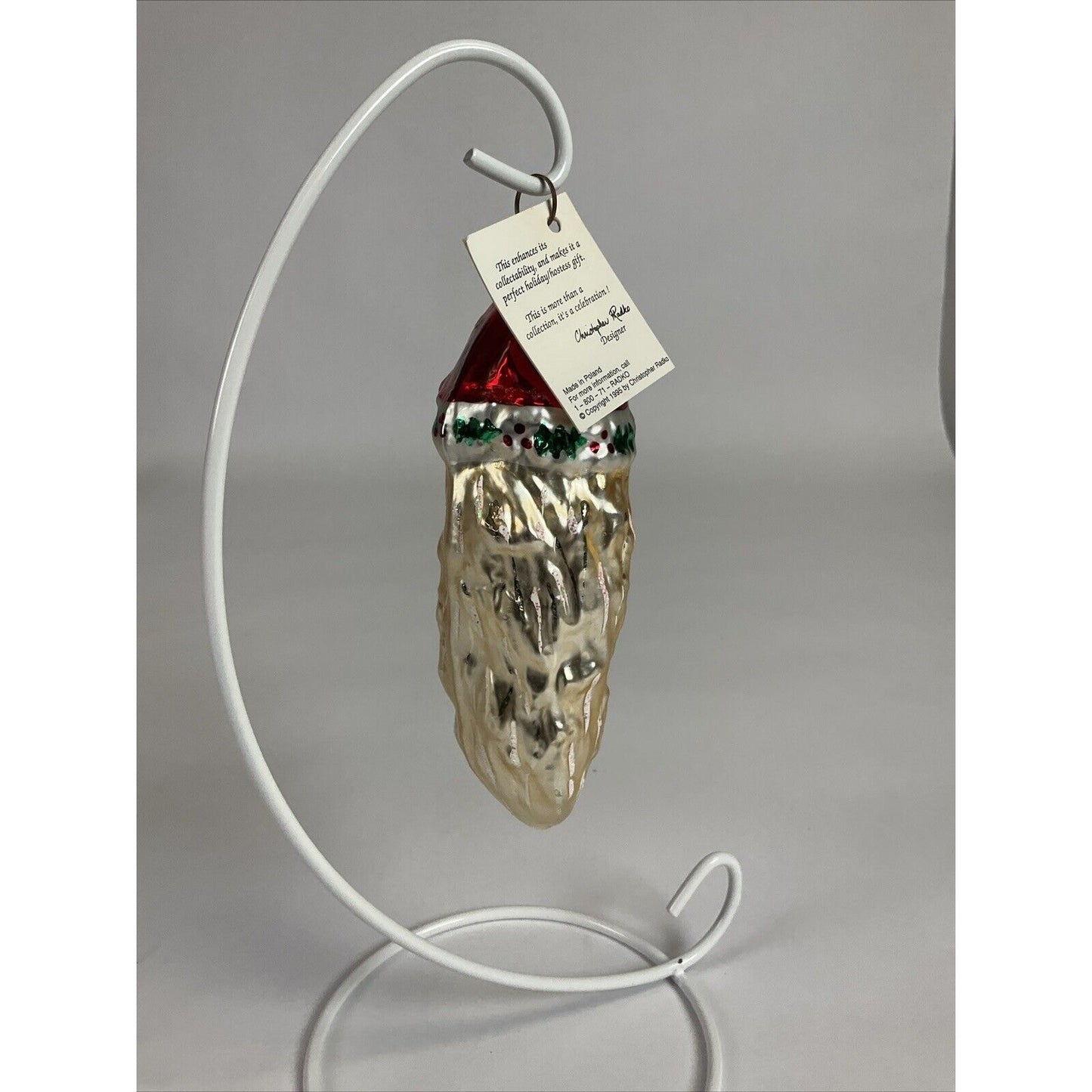 Christopher Radko Ho Ho Ho Santa Claus Head Glass Christmas Ornament 5”