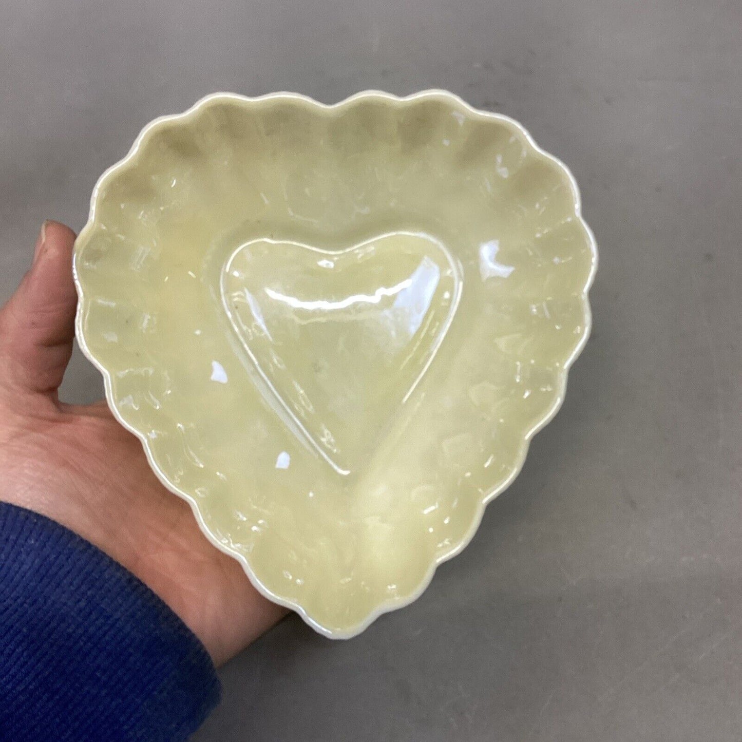 Belleek Yellow Ribbon Bud Vase, Cup/Saucer And Heart Candy Dish