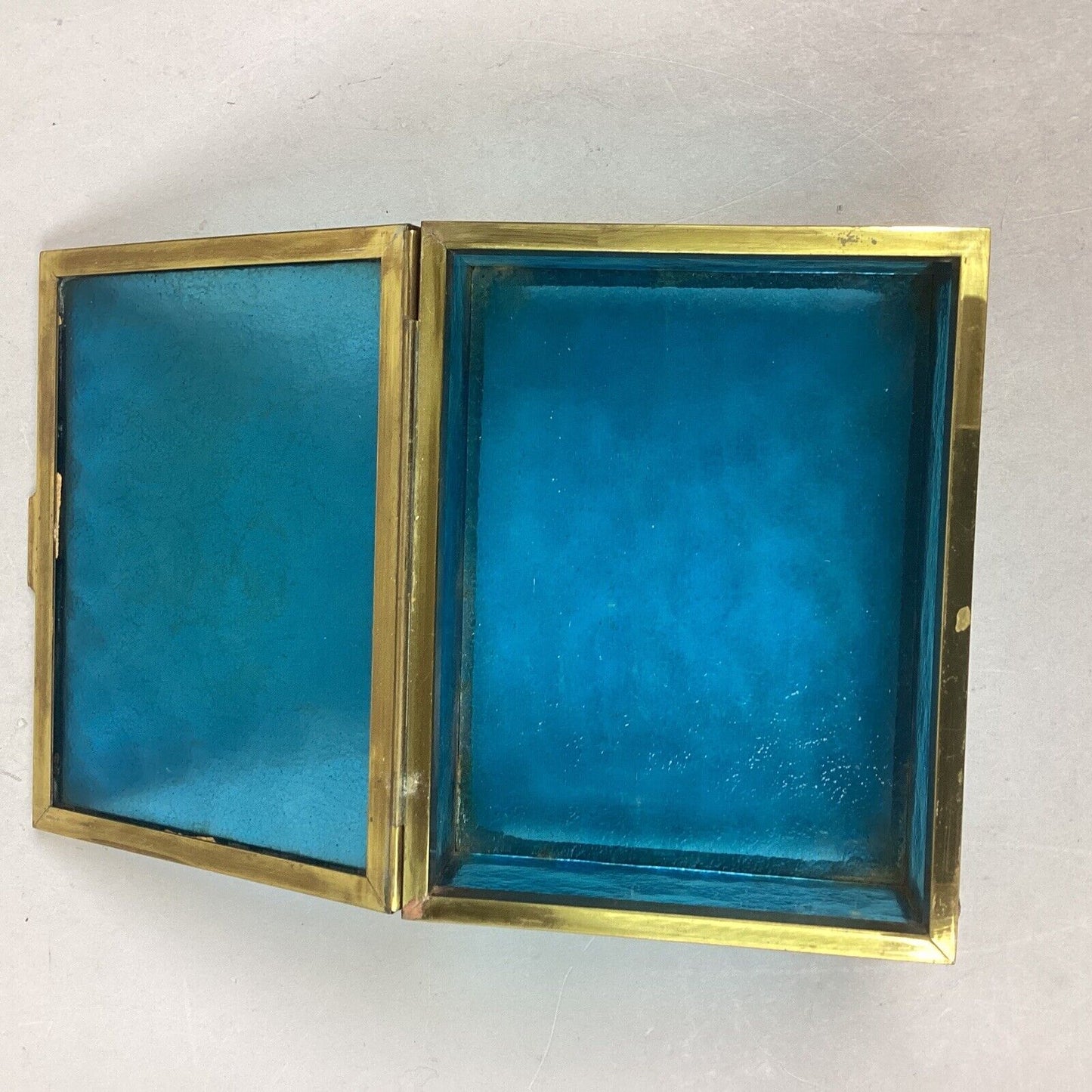 Vintage Blue Etched Glass With Gold Trim Jewelry Box Trinket Box