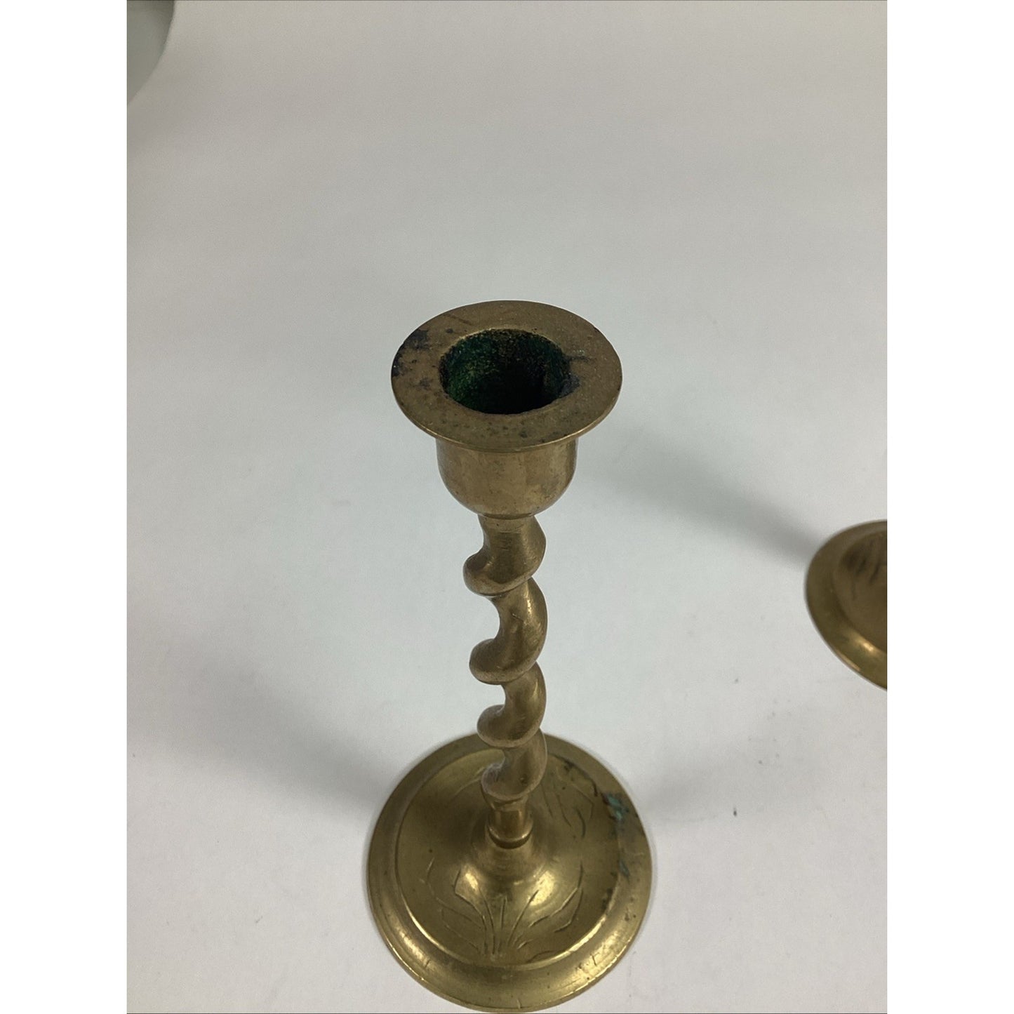 Set Of 2 Brass Spiral Twist Taper Candle Holders - 7”H