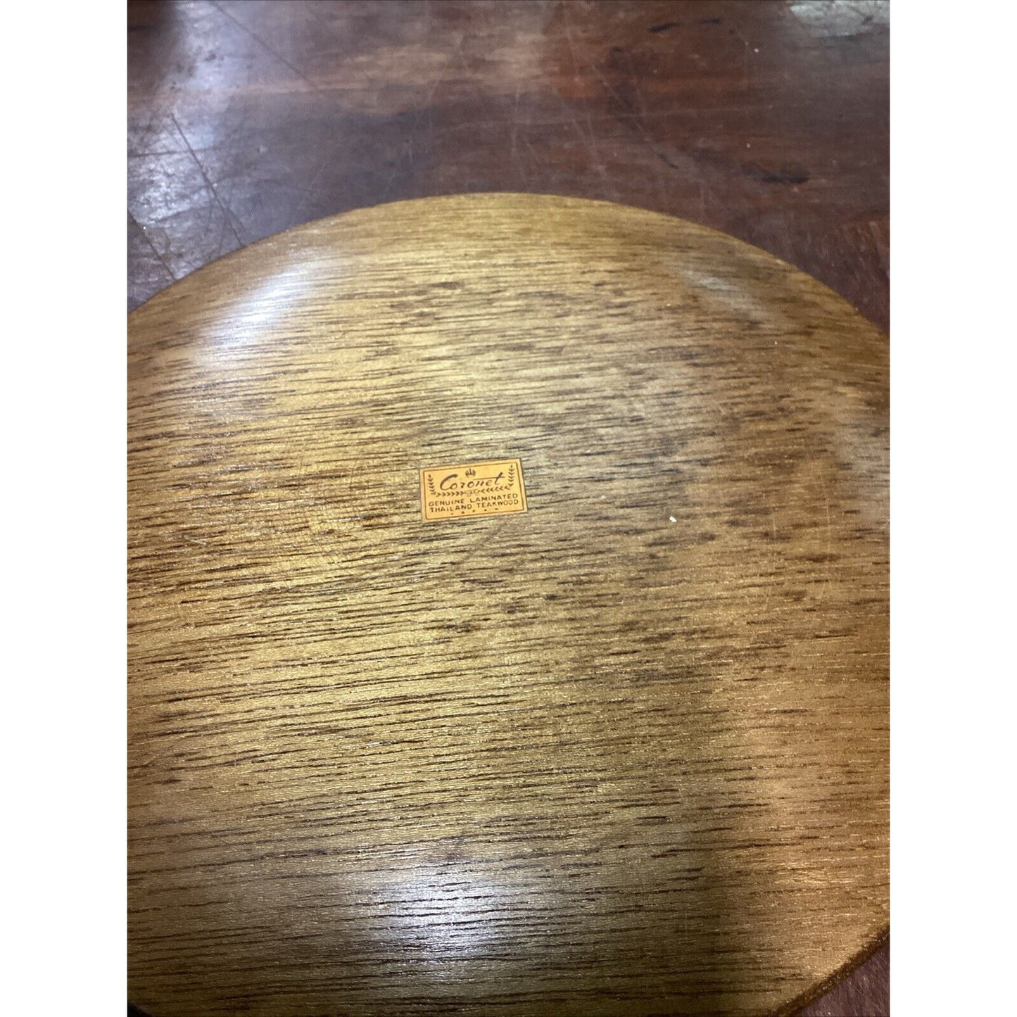 Set Of 3 Coronet Genuine Laminated Thailand Teakwood Plates - 8”D