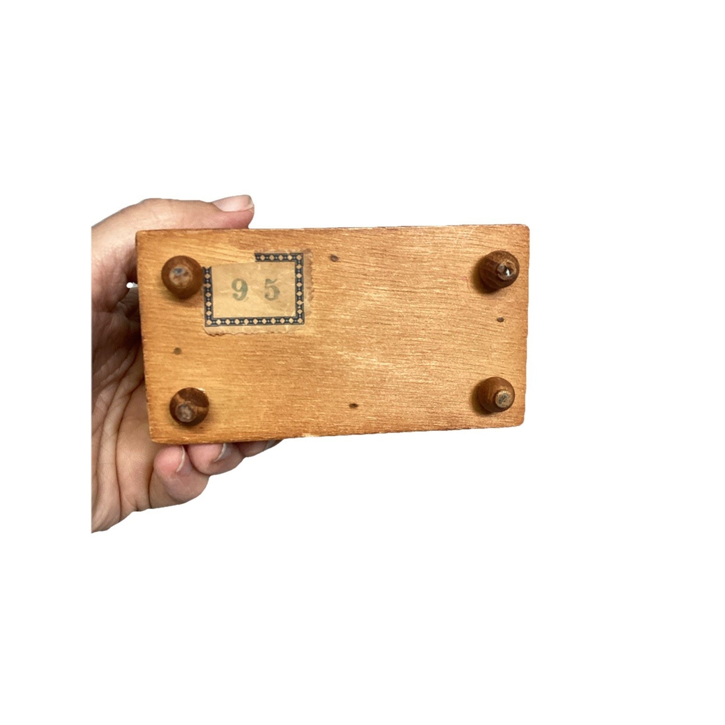 Wooden Inlay Geometric Design Jewelry Treasure Trinket Chest - 4x2.25x2.75” VTG