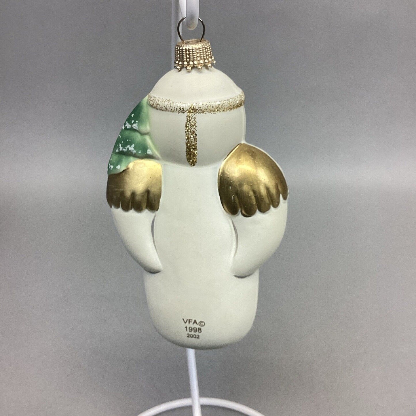 Old World Indigo Bunting, VFA Snowman & Small White Glitter Heart Ornaments