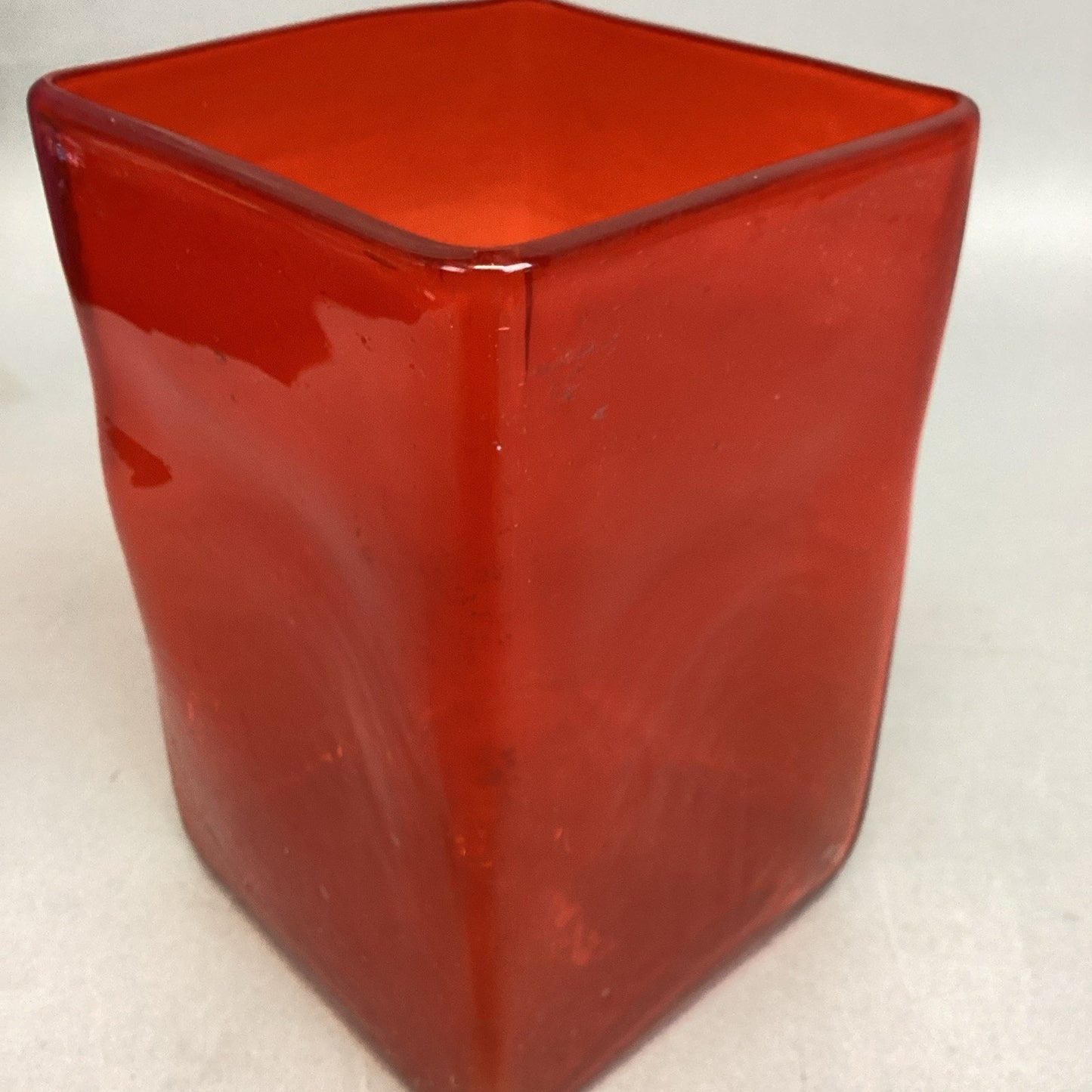 Decorative Burnt Orange Square Glass Cube Candle Holder Vase - 6”Hx4”D