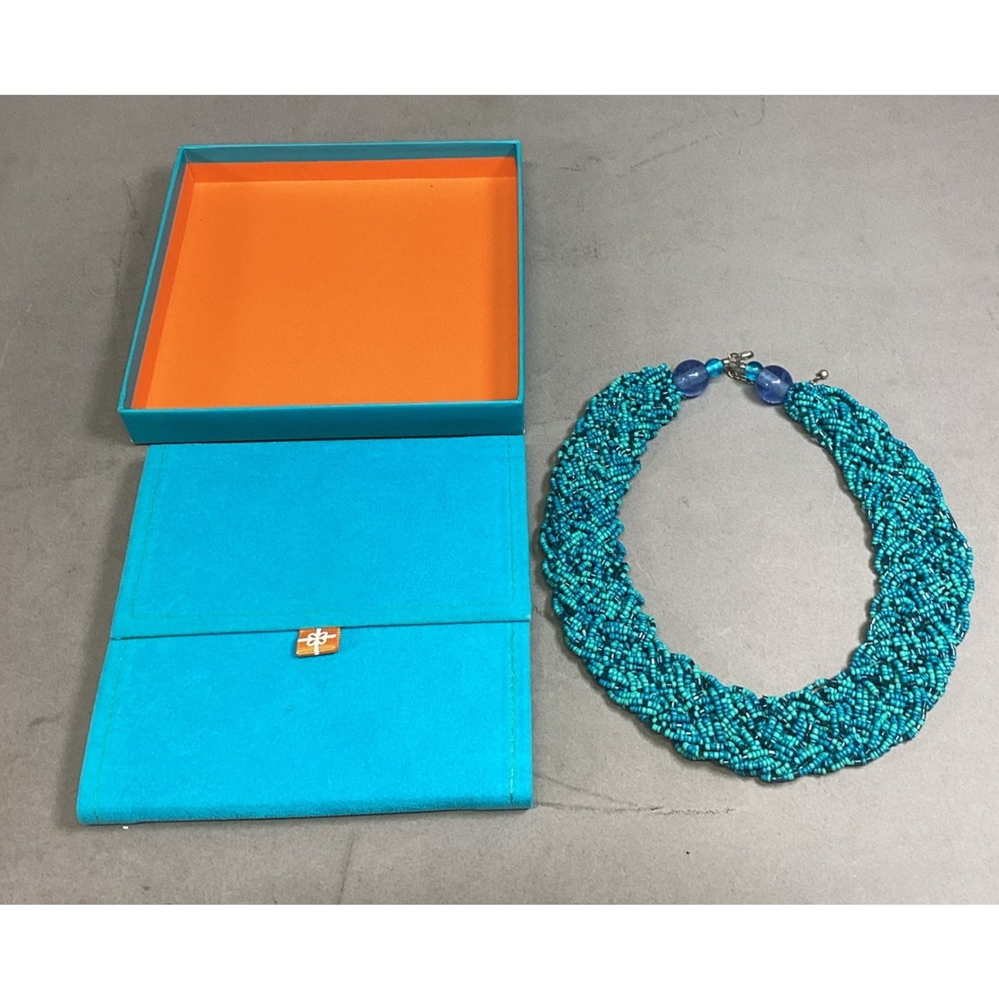 JCP Blue Woven Beaded Necklace With Blue Case