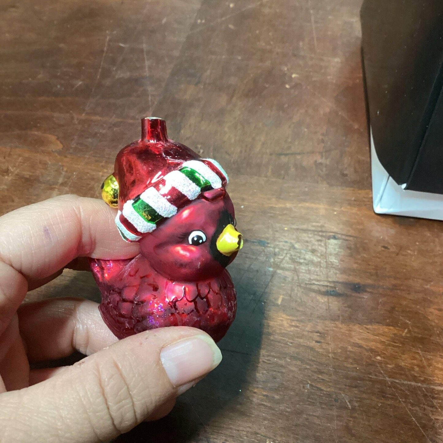 Radko Baby Cardinal Glass Ornament With Broken Beak And No Topper