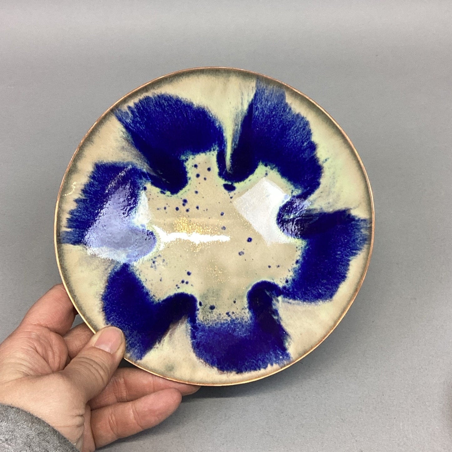 Vintage MCM Copper Enameled Dish & 2 Candle Holders By E. Krage - Norway