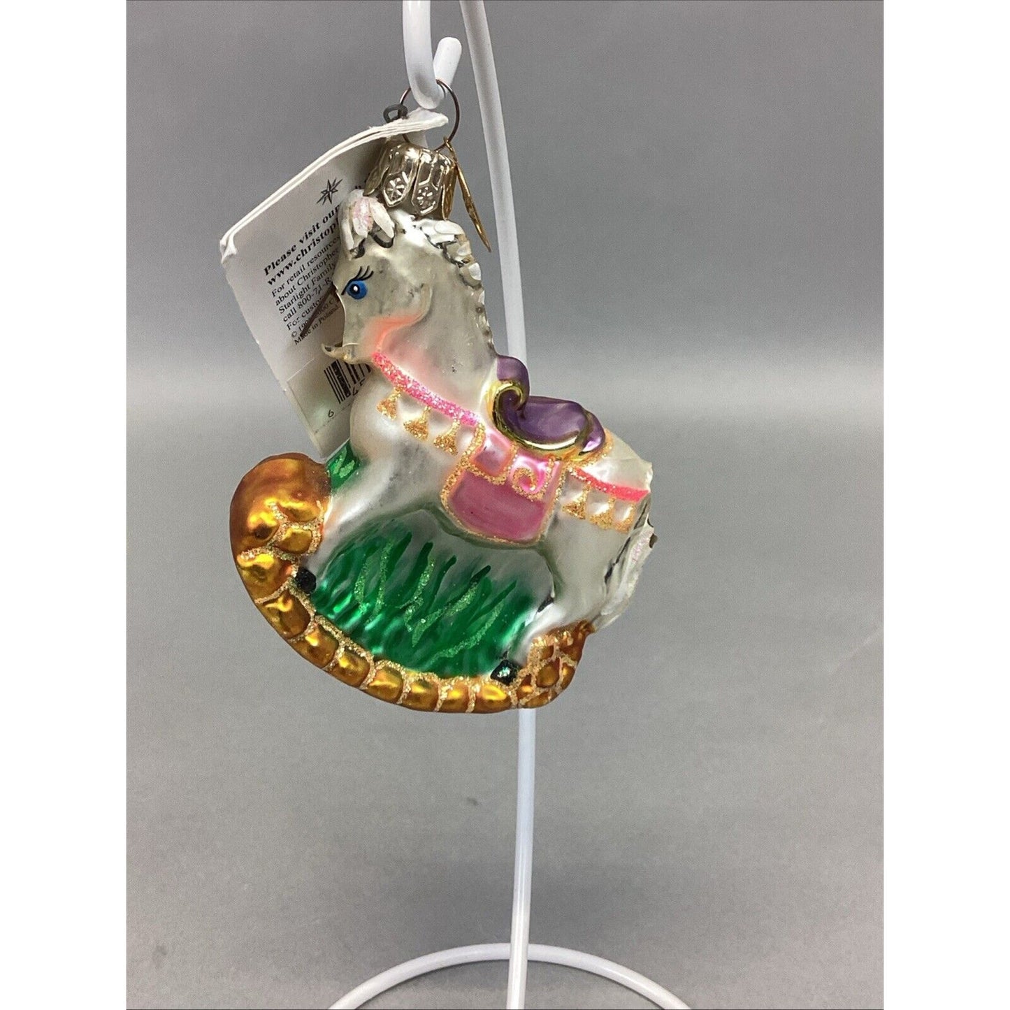 3 Radko Gingerbread Man And Rocking Horses Glass Christmas Ornaments - Damaged