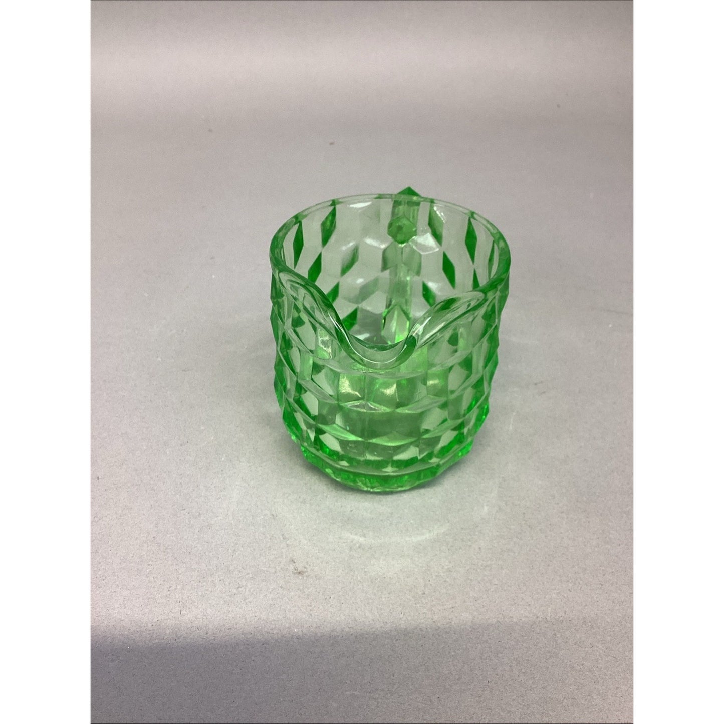 VINTAGE Green URANIUM Depression Glass Jeanette Cubist Creamer