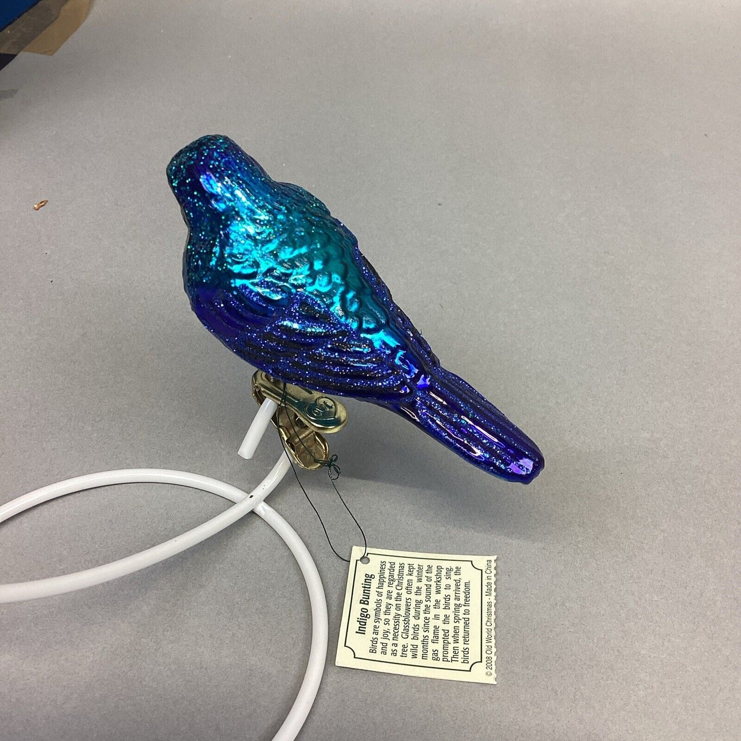 Old World Indigo Bunting, VFA Snowman & Small White Glitter Heart Ornaments