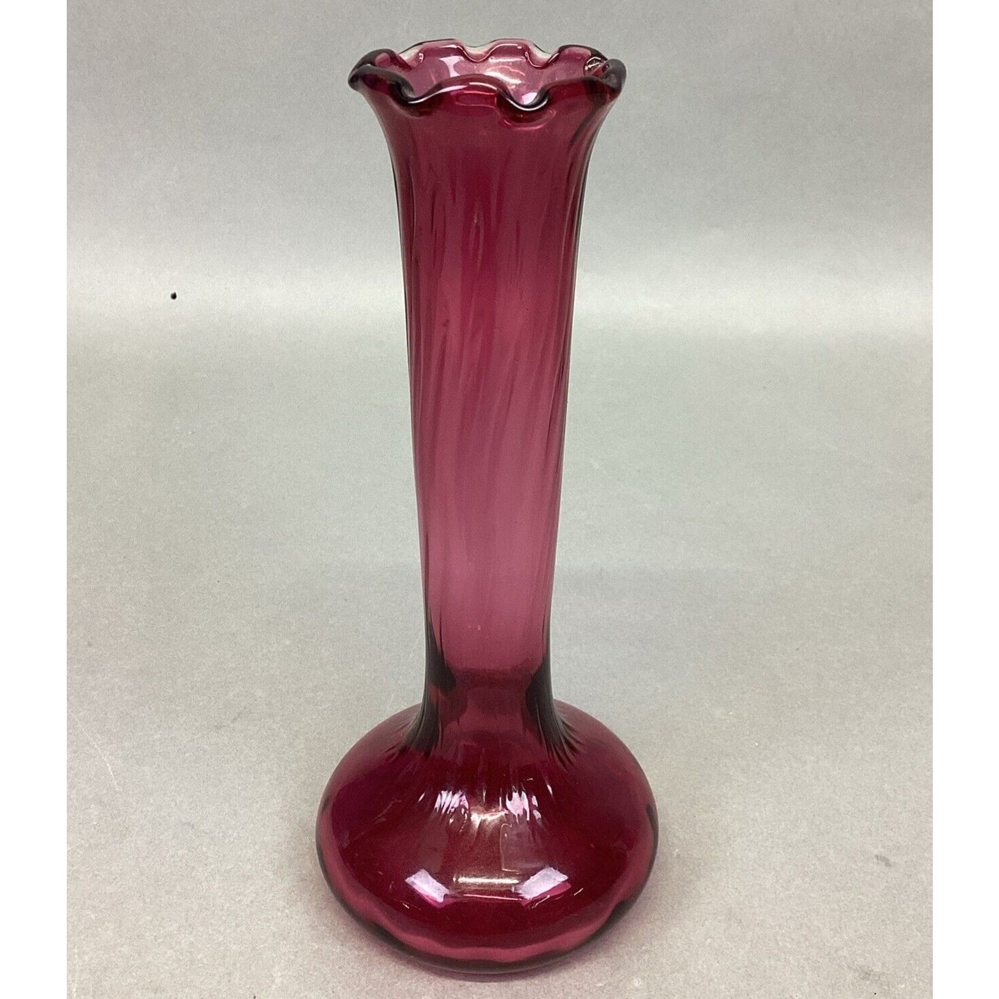 Vintage Hand Blown Pilgrim Cranberry Glass Bud Vase - 7 1/8"