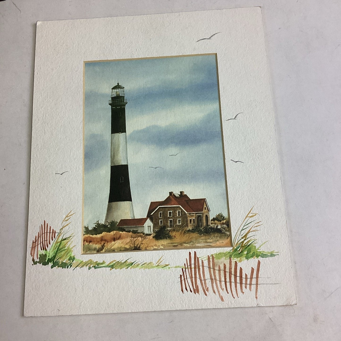 Lot Of 4 Chinese Watercolor Paintings And 1 Lighthouse Print