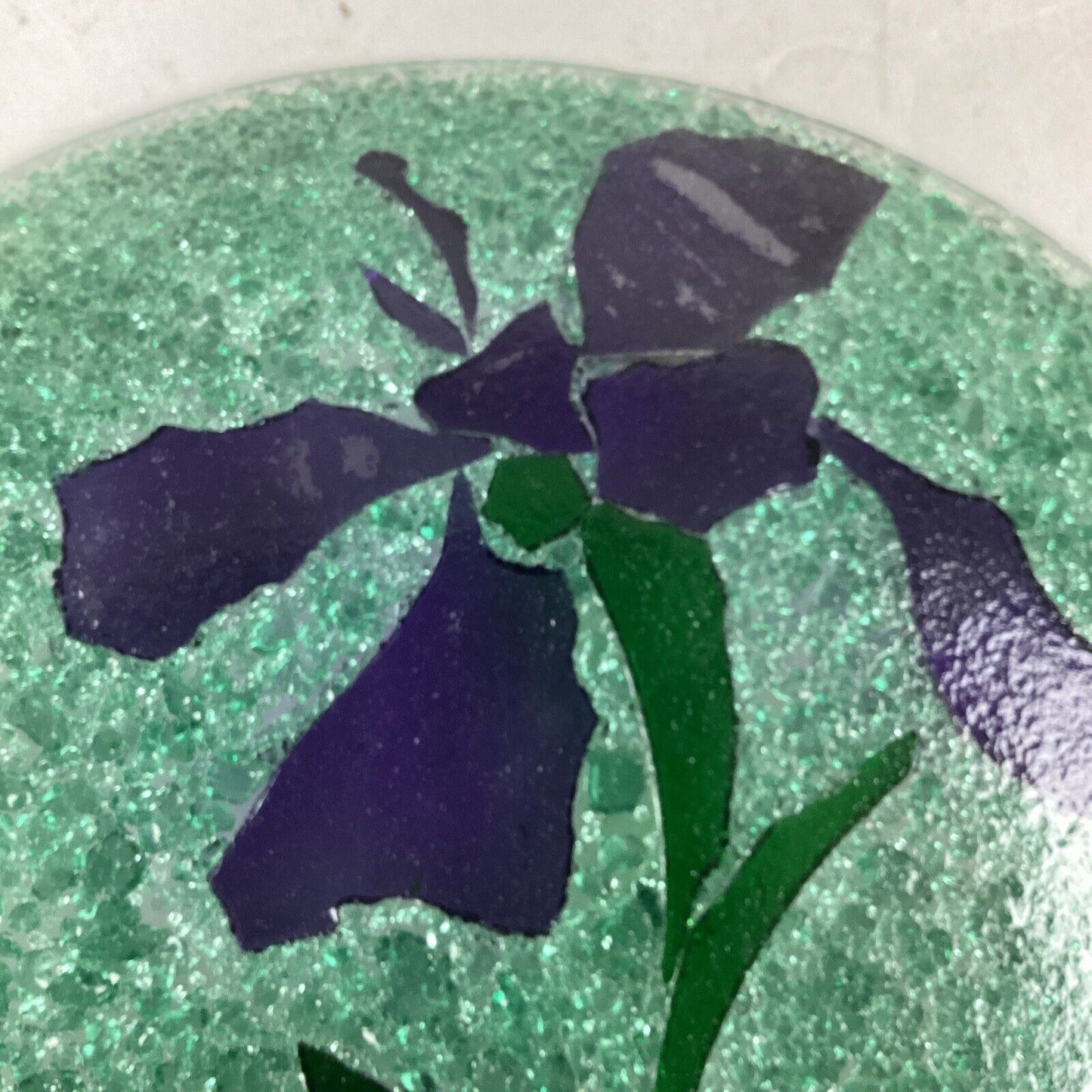 Green Emerald Crackled Glass Floral Plate - 10”