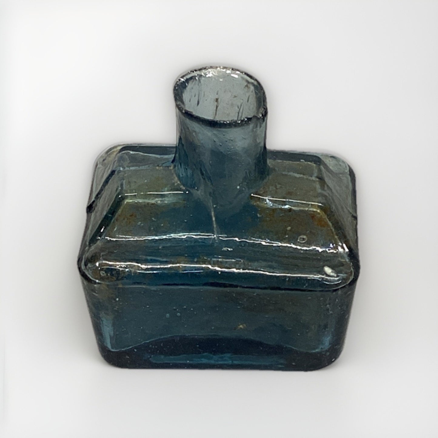 Antique Blue Burst Top Boat Glass Inkwell