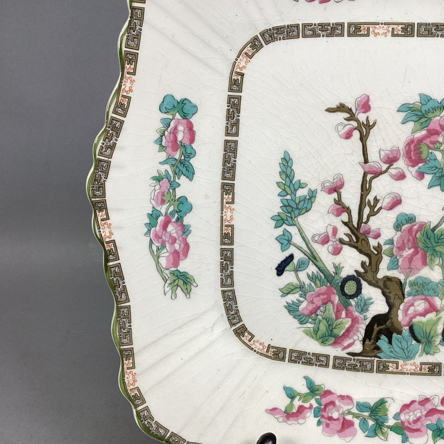 VTG Myott Staffordshire INDIAN TREE Scalloped Square Luncheon Cake Plate 11.5"