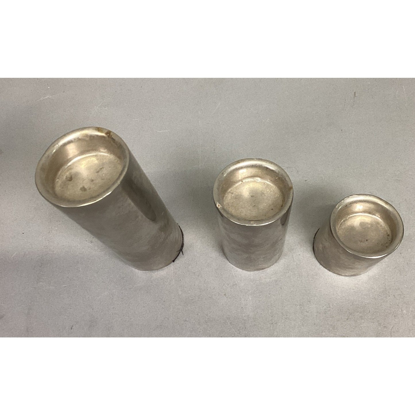 Set Of 3 Silver Plated Candle Holders - 7.5, 5, & 2.75”H