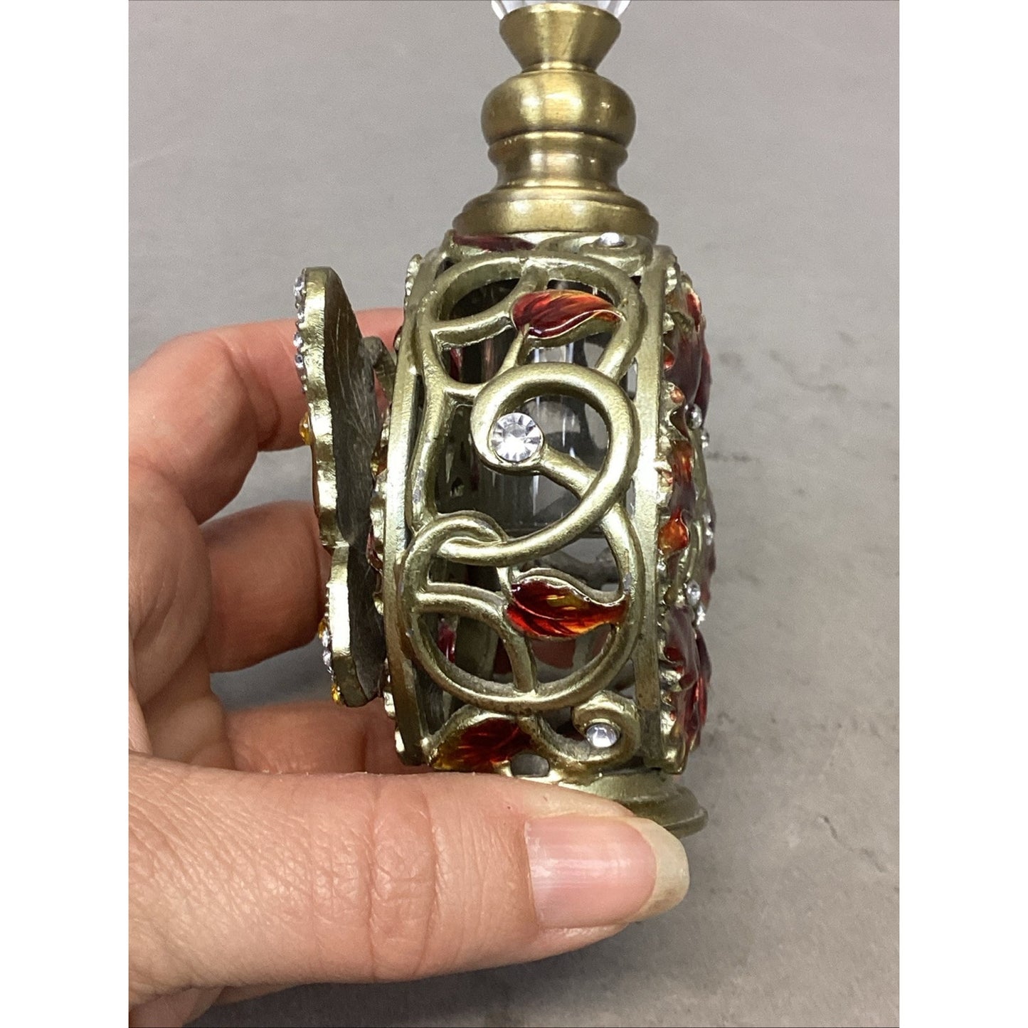 Becky Horton Antique Perfume Bottle With Butterfly & Rhinestones - Empty