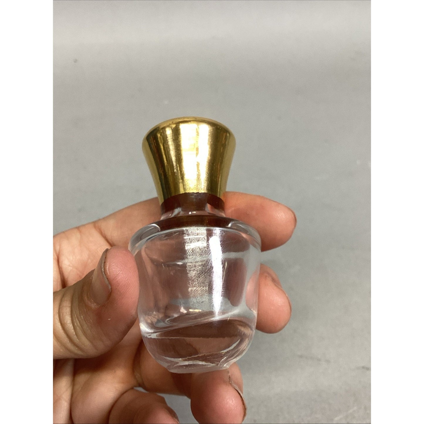 Vintage Glass Perfume Bottle FIGURINE with Gold Top - 2.5”H