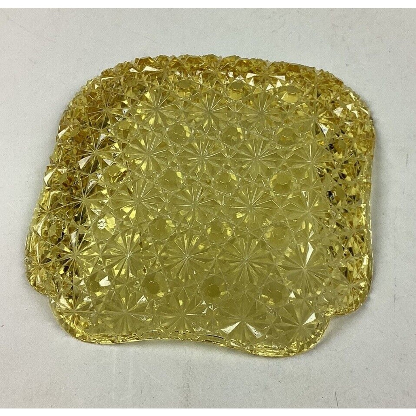 Amber Gold Star Cut Glass Serving Dish & 6 Curved Dessert Bowls/Plates