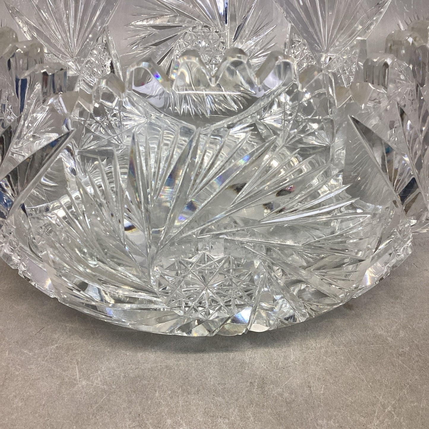 Vintage Large Heavy Cut Glass Bowl - 6”Hx9”D