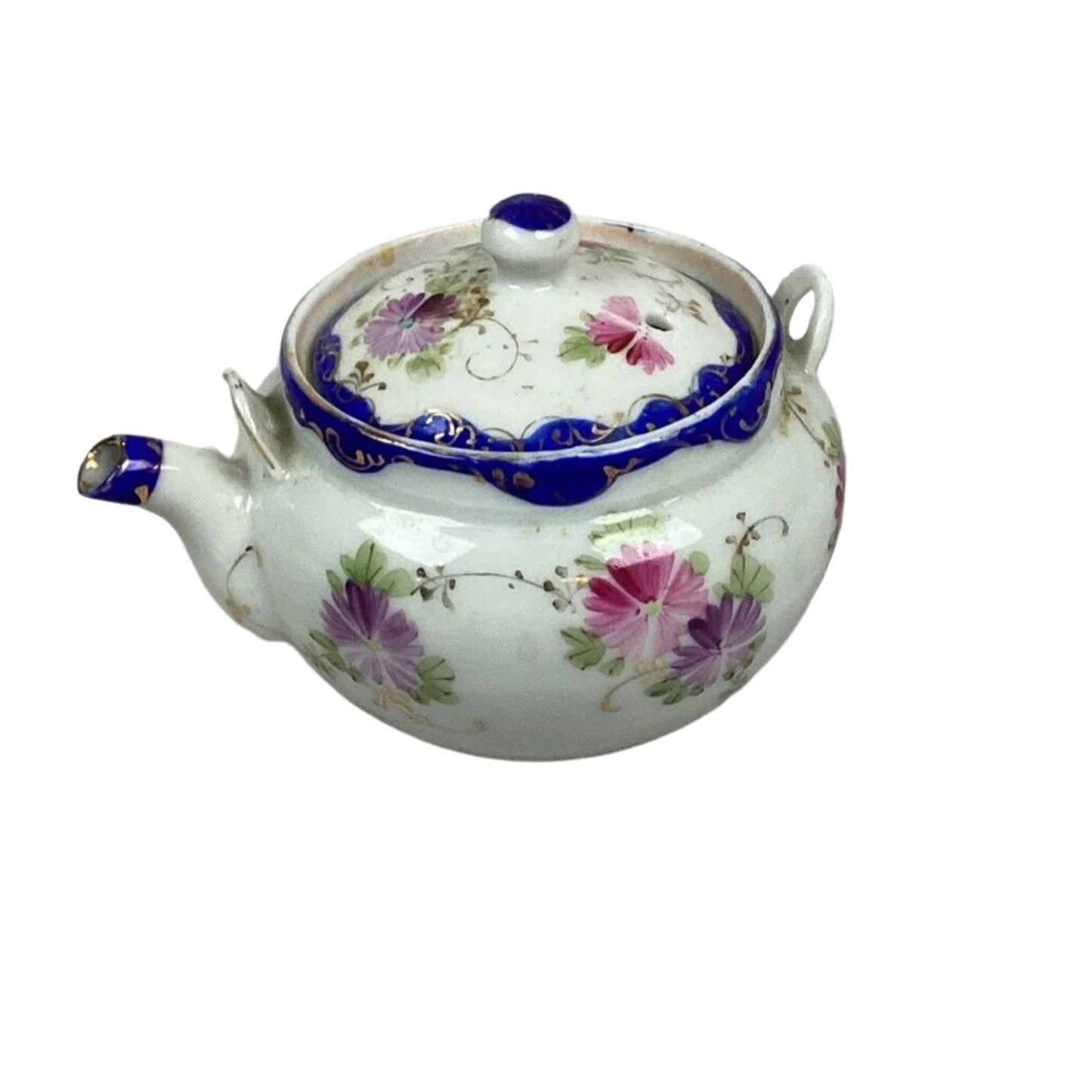 Vintage Porcelain Hand Painted Floral Teapot - 3”Hx4”L