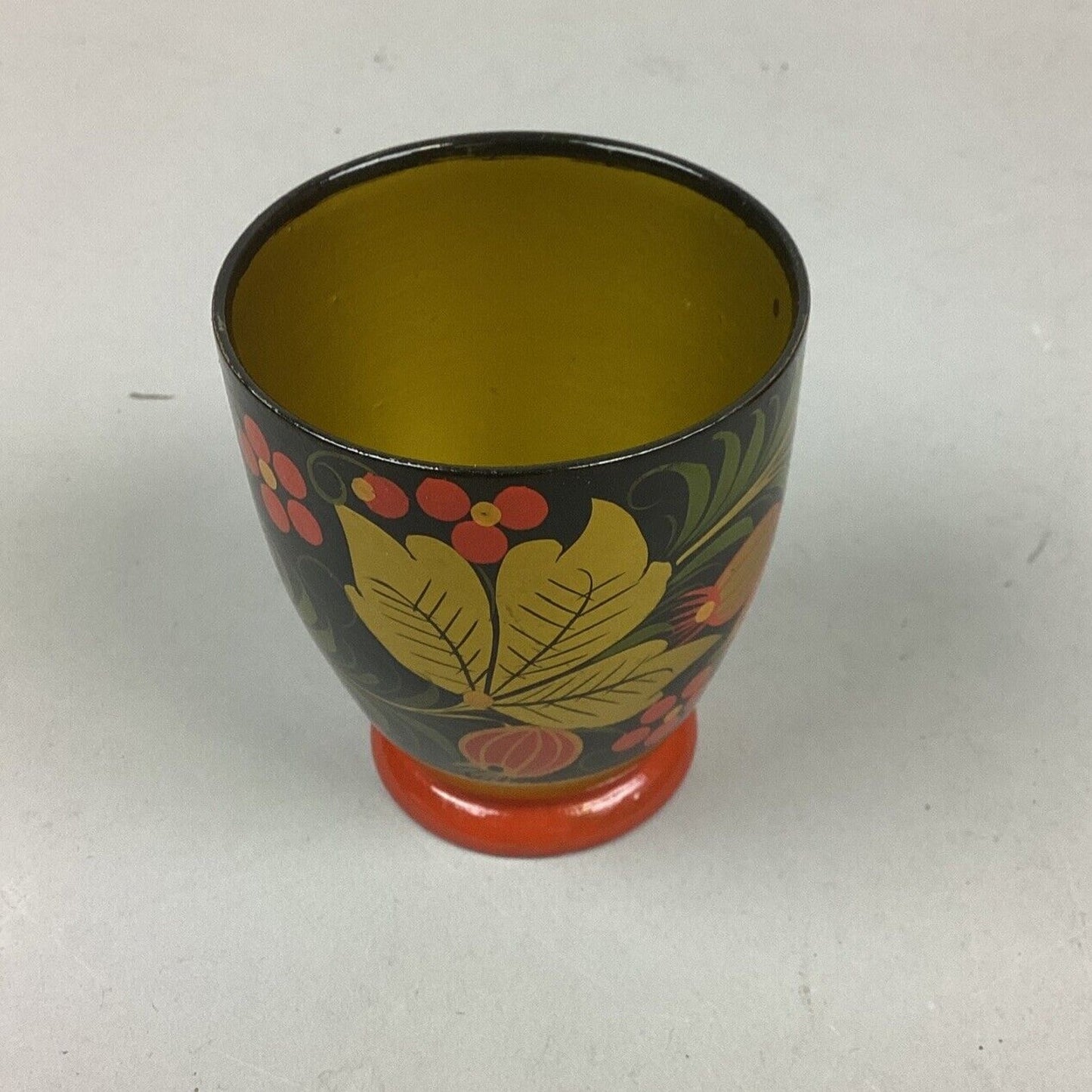 Vintage Russian USSR Folk Art Hand Painted Wooden Cups - Set of 3
