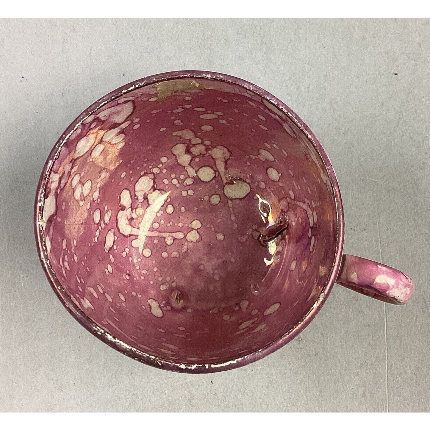 Antique Rare 1800’s Pink Staffordshire Oil Splash Luster Teacup Saucer Set
