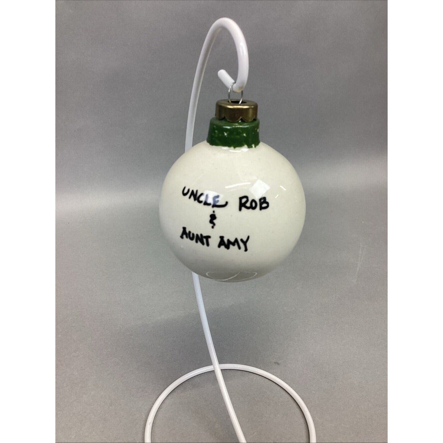 Vtg Ceramic Hand Painted Snowman w/ Club Sweatshirt & Flag Christmas Ornament