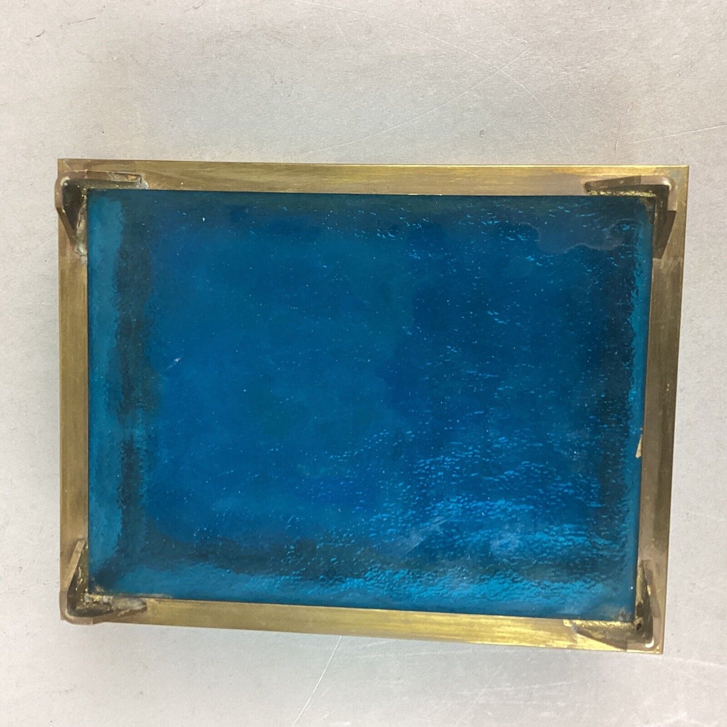 Vintage Blue Etched Glass With Gold Trim Jewelry Box Trinket Box