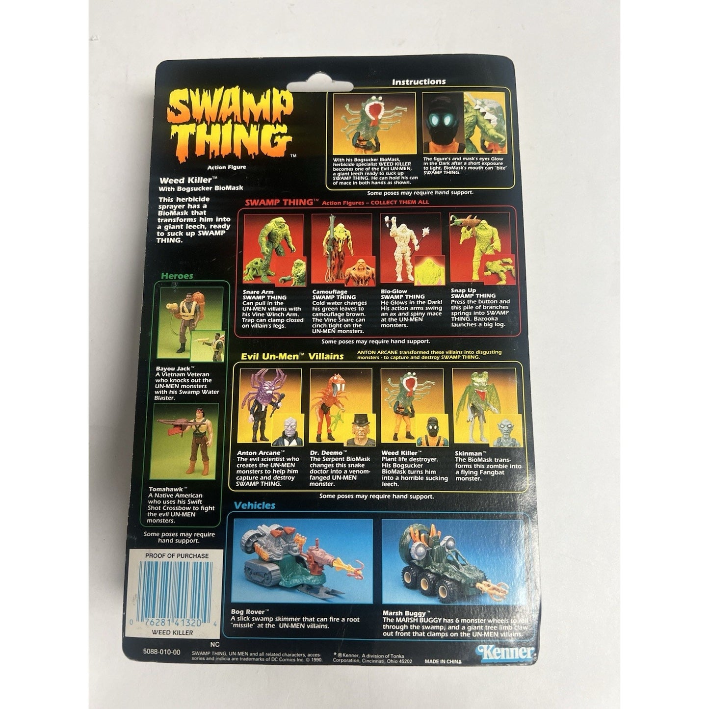 Vintage 1990 Kenner Swamp Thing Weed Killer Action Figure New On Card