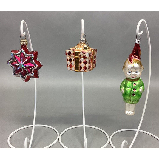 3 Ornament Lot: Radko Gift Box Ornament, Pink Snowflake Star, Smiling Child