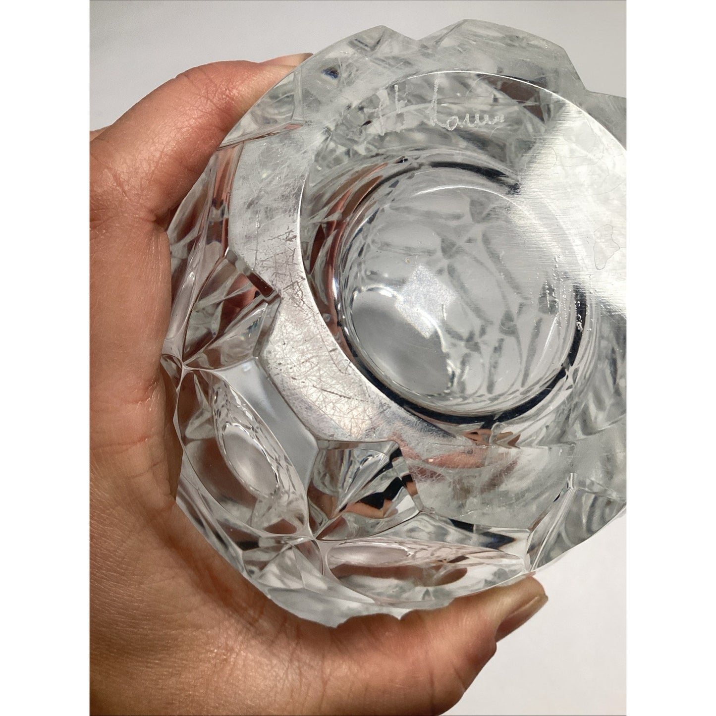 1930’s Saint-Louis French Crystal Centerpiece Vase W/ Facet Cut Design - Signed