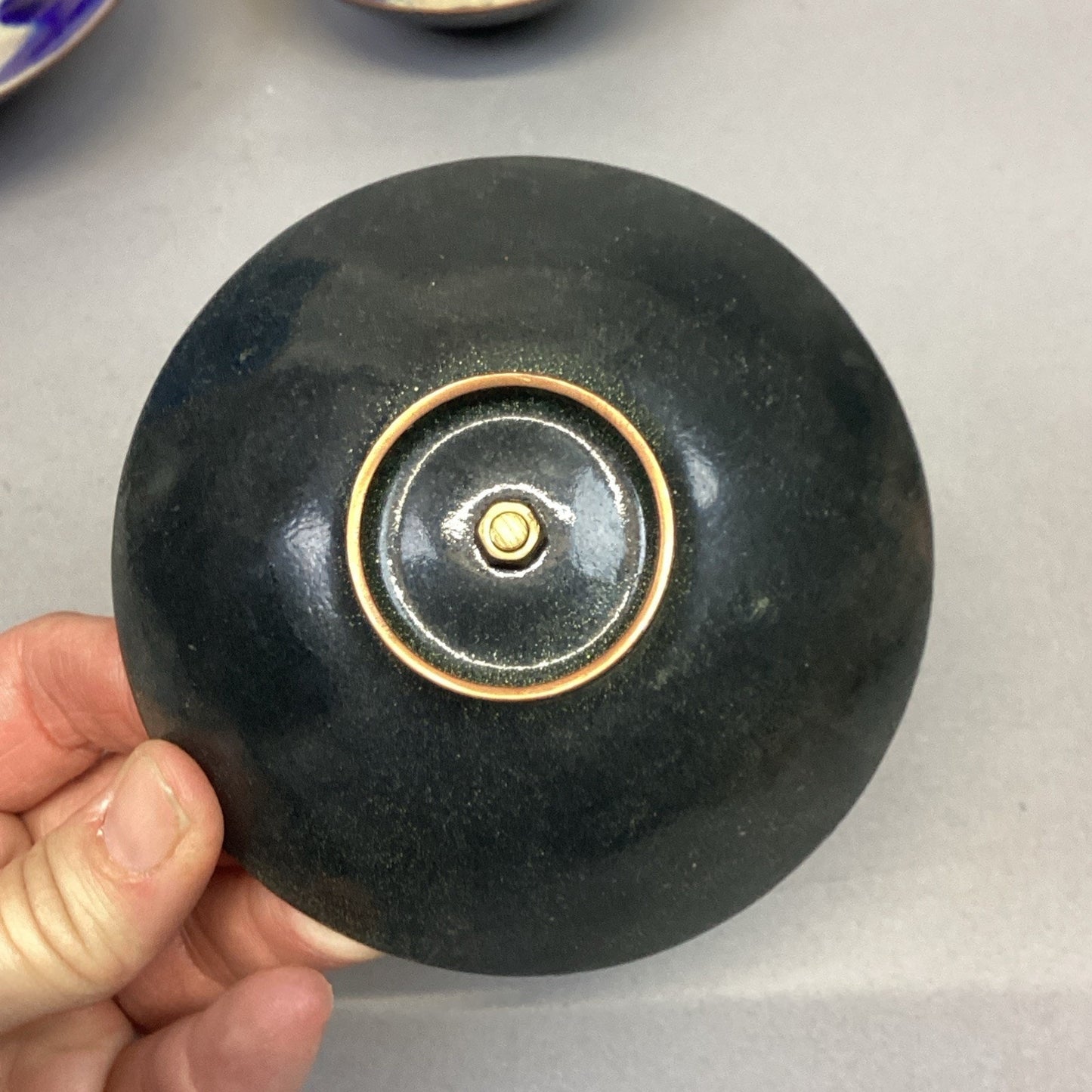 Vintage MCM Copper Enameled Dish & 2 Candle Holders By E. Krage - Norway