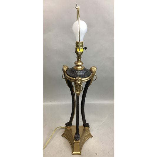 Vintage Neoclassical Brass Lions Heads And Claws Heavy Lamp - No Lampshade