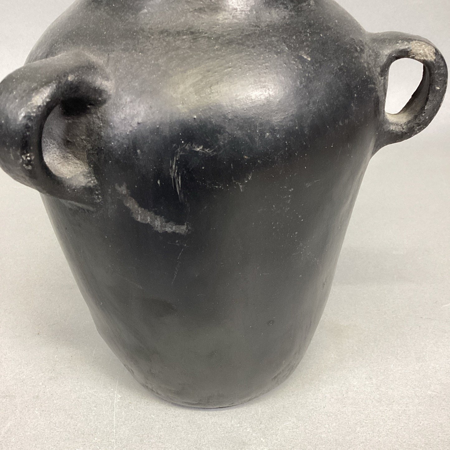 Vintage Handmade Black Clay Triple-Handled Water Jug/Vase - 10”H