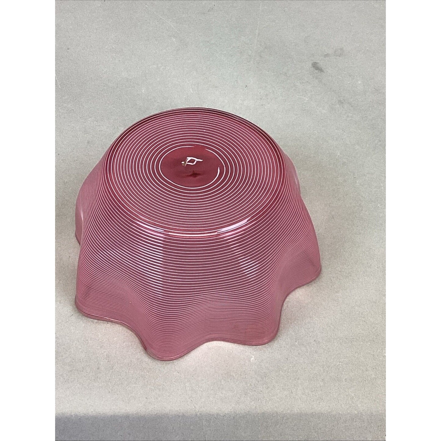 Antique Stephens & Williams Cranberry Glass Threaded Ribbed Finger Bowl - 5.5x3”