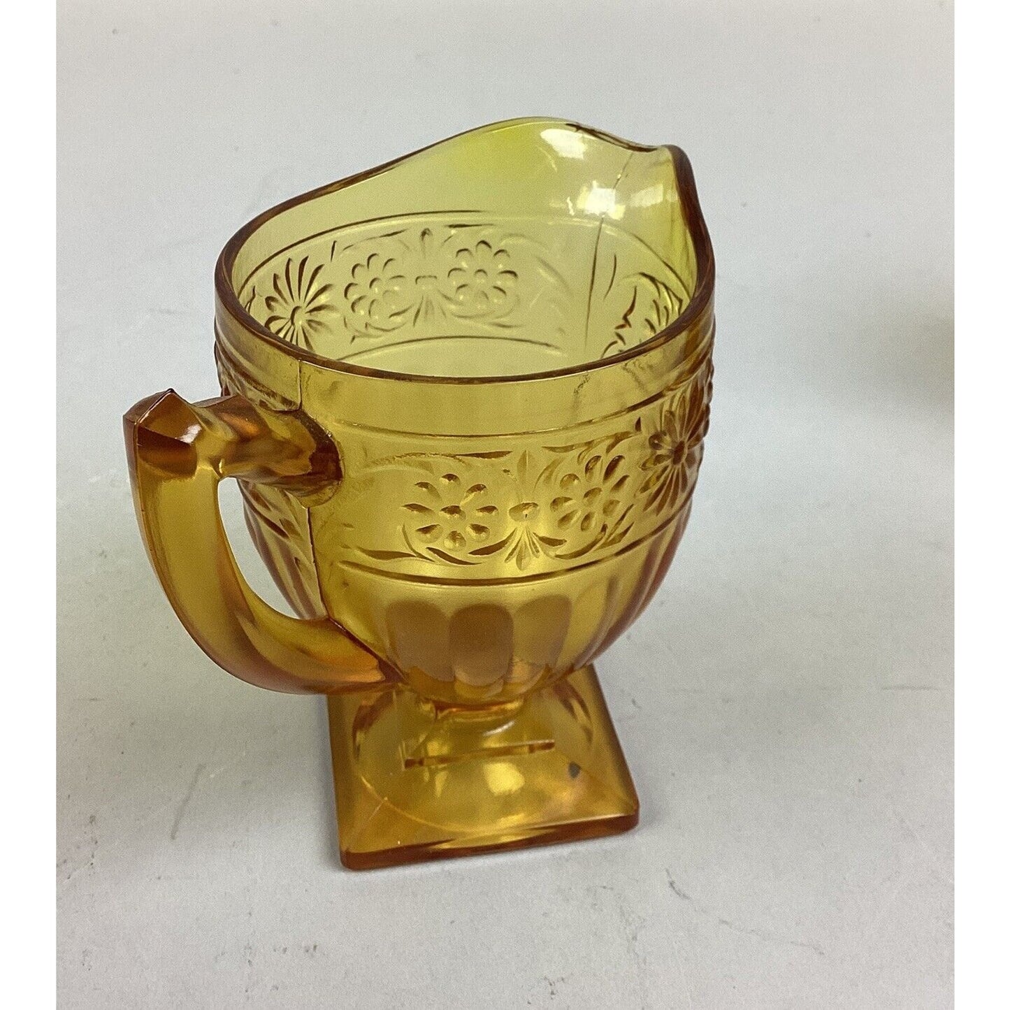 Vintage Indiana Glass Amber Depression Glass Daisy Pattern Footed Cream & Sugar