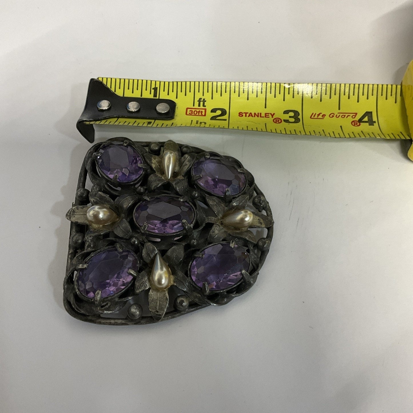 Vintage Antique Ornate Clip Amethyst Glass on Filigree