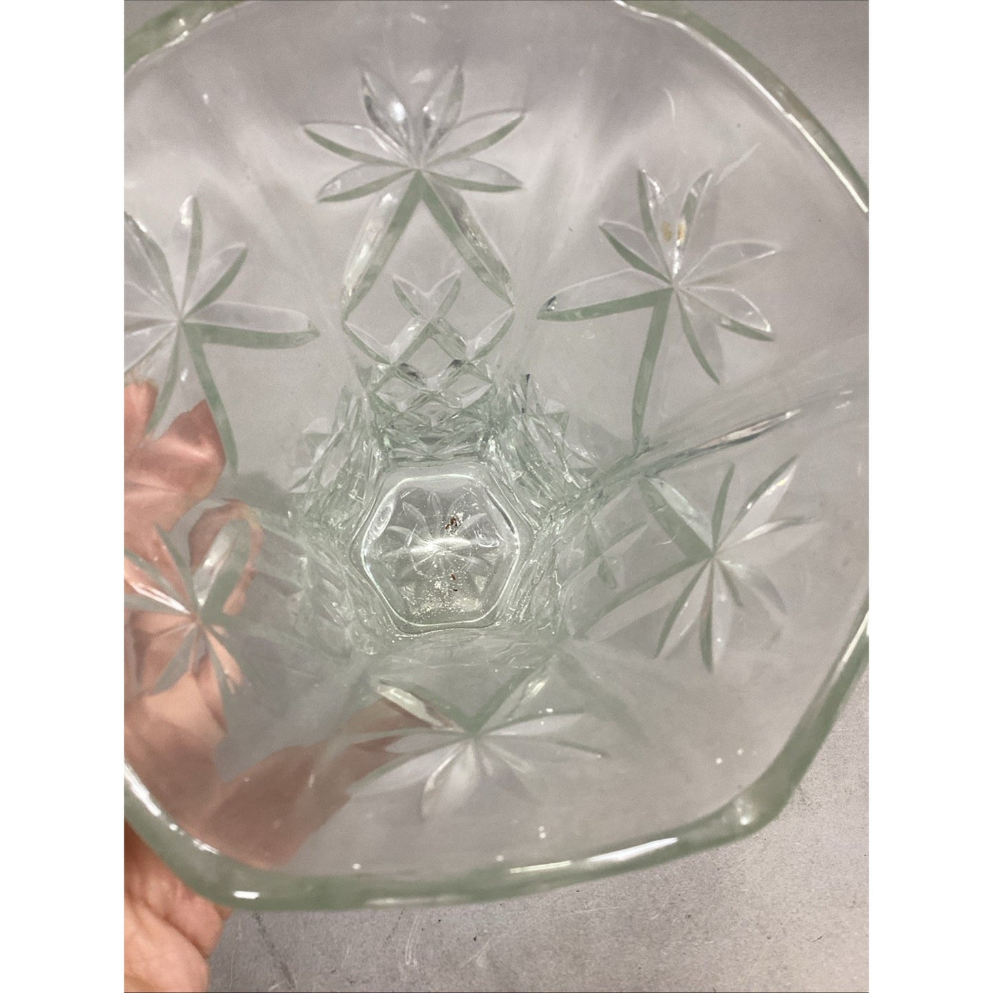 EAPG Clear Glass Vase Molded Wide Fluted Collar Starburst Lead Crystal 10.5”H