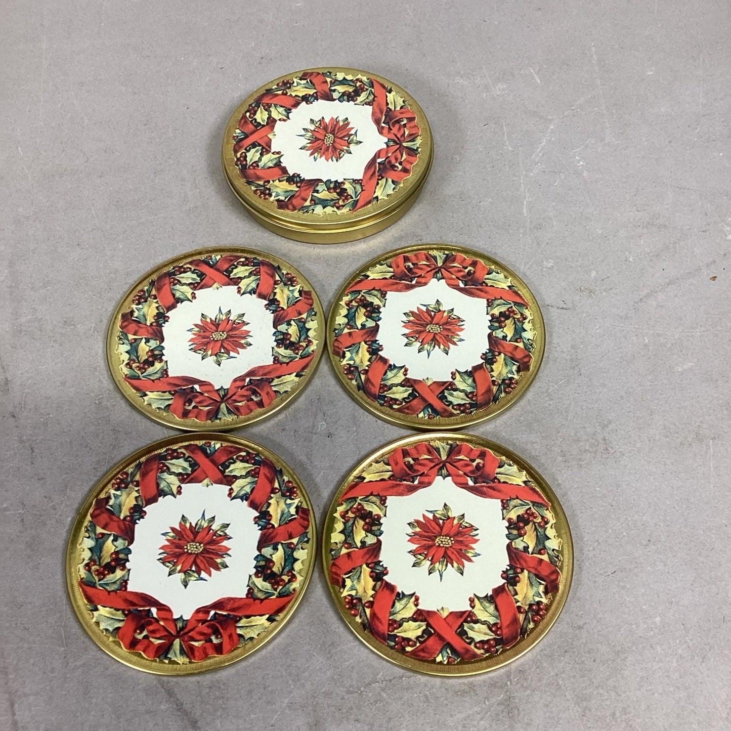 Vintage Metropolitan Museum Of Art Red Floral Coasters In Tin