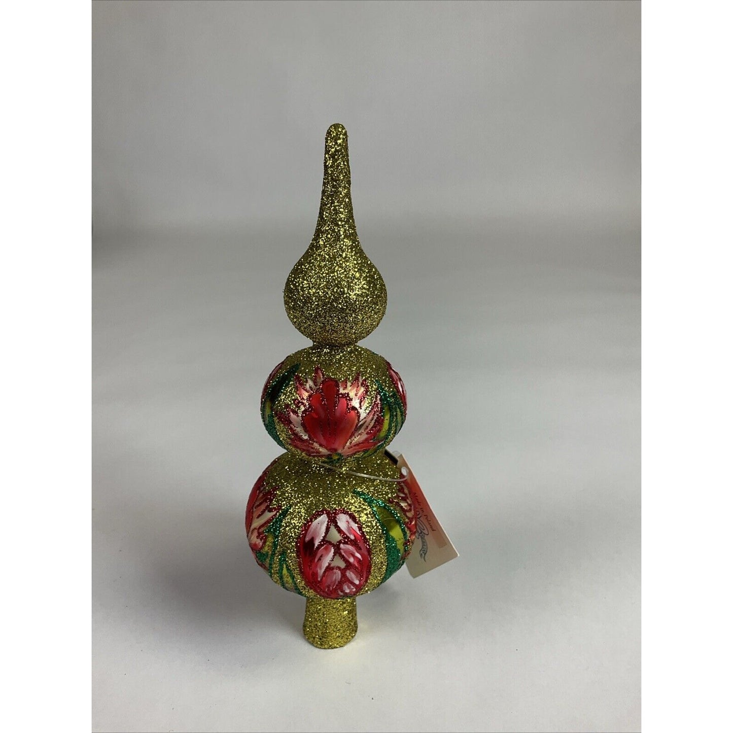 Vintage Larry Fraga Gold Glass Christmas Tree Topper Ornament Spring Pop Up